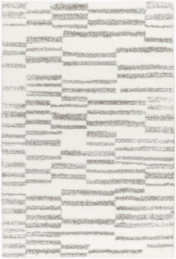Livabliss Cloudy Shag Polyester Area Rug Plush High Pile for Living Room or Bedroom Warmth White, Gray 6'7" x 9' CDG2328-679