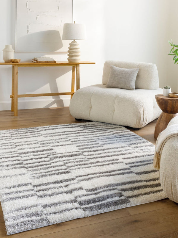 Livabliss Cloudy Shag Polyester Area Rug Plush High Pile for Living Room or Bedroom Warmth White, Gray 6'7" x 9' CDG2328-679