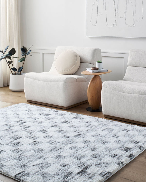 Livabliss Cloudy Shag Polyester Area Rug Machine Woven Plush Pile for Living Room or Bedroom Ivory, Gray 5'3" x 7' CDG2332-537