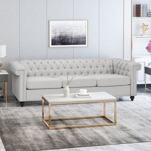 English Elm Christopher Knight Home® - SOFA Chesterfield-inspired 3-seater with deep button tufting, nailhead trim, low back and plush PU upholstery Grey 68326.00FPEBGRY