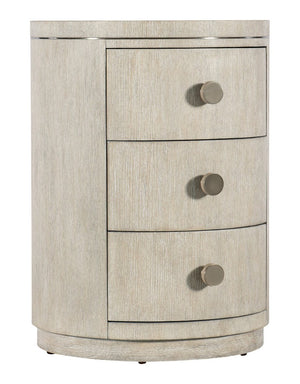 Hooker Furniture Modern Mood Round Nightstand With Diamond Oak Veneer, Pewter Accents & Leather Knobs, 3 Drawers Elegance Light Brown 6850-90315-80