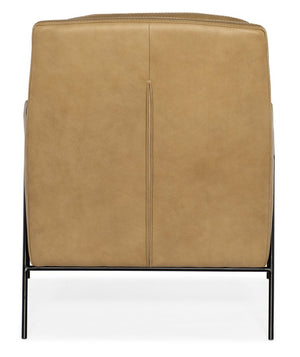 Hooker Furniture Amette Sculptural Club Chair In Top-Grain Anker Sand Leather With Slender Metal Frame, Modern Comfort Light Brown CC452-009