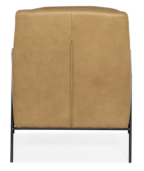 Hooker Furniture Amette Sculptural Club Chair In Top-Grain Anker Sand Leather With Slender Metal Frame, Modern Comfort Light Brown CC452-009