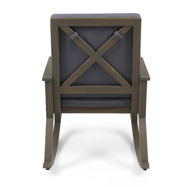 English Elm Champlain Outdoor Acacia Wood Rocking Chair with Cross-back Design and Cushions 62685.00GRY