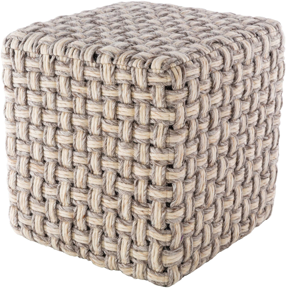 Surya Cordoba Stylish Hand Woven Pouf – Lightweight 18” Square Design For Modern Living Spaces & Easy Care Light Brown Wool,Polyester,Polyester,Polystyrene Block Cdpf001-181818
