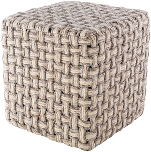 Surya Cordoba Stylish Hand Woven Pouf – Lightweight 18” Square Design For Modern Living Spaces & Easy Care Light Brown Wool,Polyester,Polyester,Polystyrene Block Cdpf001-181818