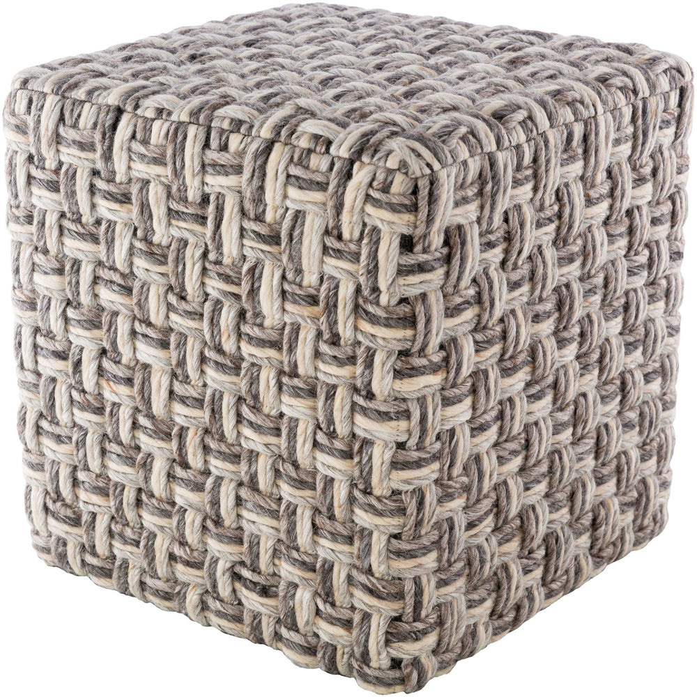 Surya Cordoba Stylish Hand Woven Pouf – Lightweight 18” Square Design For Modern Living Spaces & Easy Care Light Brown Wool,Polyester,Polyester,Polystyrene Block Cdpf001-181818