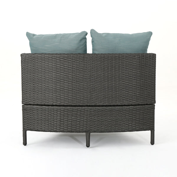 English Elm Christopher Knight Home® - PT LIMON SINGLE SOFA Curved Armless Outdoor/Indoor Faux Rattan Chairs with Water-Resistant Cushions and Heavy-Duty Iron Frame Grey 54786.00GT