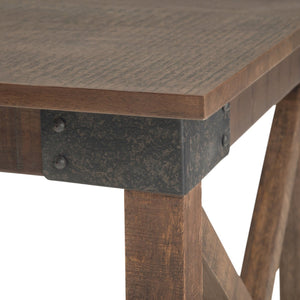 English Elm Harding End Table - Rustic Industrial Charm In Distressed Dark Brown With Caster Wheels & Storage B136P158678