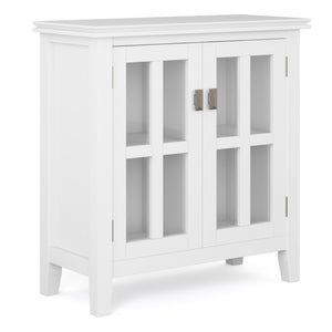 English Elm Artisan Low Storage Cabinet - Handcrafted White Wood With Glass Doors For Versatile Home Organization B136P158399