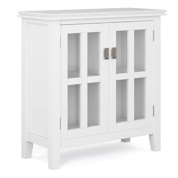 English Elm Artisan Low Storage Cabinet - Handcrafted White Wood With Glass Doors For Versatile Home Organization B136P158399