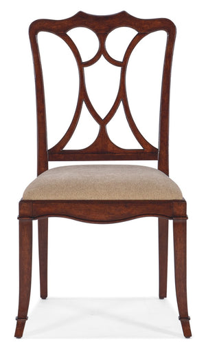 Hooker Furniture Charleston Elegant Upholstered Side Chair With Sand Fabric Seat, Maraschino Cherry Finish, Classic Fretwork And Rolled Claw Arms Dark Brown 6750-75310-85