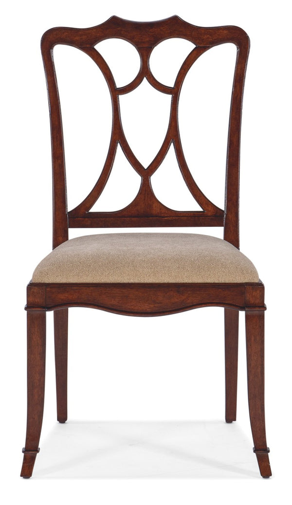 Hooker Furniture Charleston Elegant Upholstered Side Chair With Sand Fabric Seat, Maraschino Cherry Finish, Classic Fretwork And Rolled Claw Arms Dark Brown 6750-75310-85