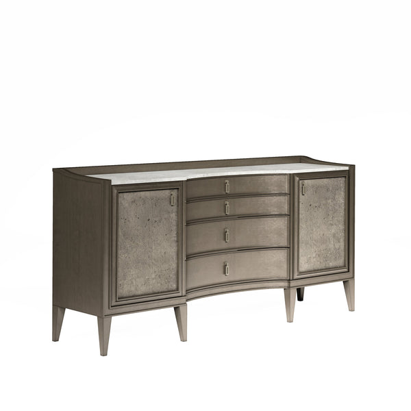 A.R.T. Furniture Cove Credenza: Glamorous Transitional Style With Marble Top, Adjustable Shelves, And Unique Drawers Grey Rubberwood Solids,Primavera Veneer,Stone,Metal,Cork 349252-2743