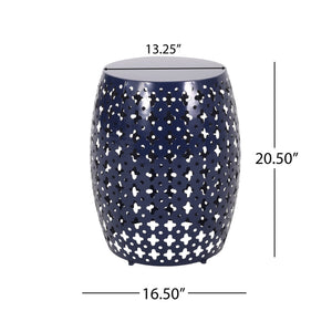 English Elm Metal Barrel End Table Powder Coated Iron Geometric Cut Indoor Outdoor Accent 73609.00NBLU