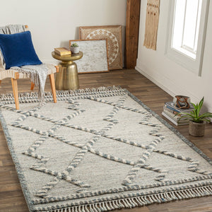 Surya Cadiz Handmade 2' X 3' Wool Rug – Luxurious Moroccan Style With Hand-knotted Detail & Fringe Texture Medium Gray Wool Cdz2301-23