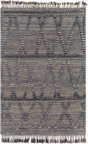 Surya Cadiz Handmade 2' X 3' Wool Rug – Luxurious Moroccan Style With Hand-knotted Detail & Fringe Texture Black Wool Cdz2302-23