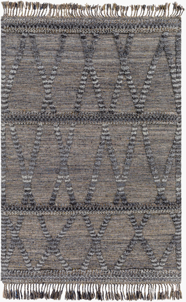 Surya Cadiz Handmade 2' X 3' Wool Rug – Luxurious Moroccan Style With Hand-knotted Detail & Fringe Texture Black Wool Cdz2302-23