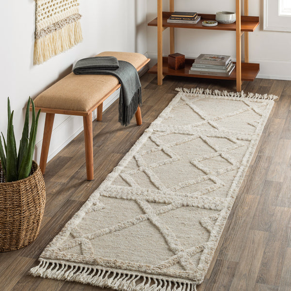 Cadiz CDZ-2303 2'6" x 8' Runner Handmade Rug CDZ2303-268  Light Beige, Medium Gray, Cream Surya