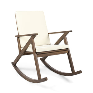English Elm Christopher Knight Home® - GUS Acacia Wood Rocking Chair with Anti-Rollover Design, Smooth Curves for Indoor & Outdoor Comfort Brown Gray 48.25 L x 29 W x 8.5 H 62436.00DBRN