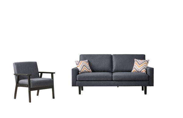 English Elm Bari Mid-century Linen Sofa and Chair Set with Natural Wood Legs for Living Rooms B2749S00062