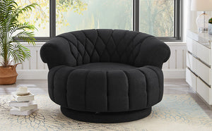 English Elm Swivel Barrel Accent Chair Chenille Tufted Round Club Seat for Living Room Lounge Black N719S002280B