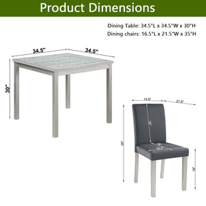 English Elm 5 Piece Wooden Dining Table Set - Elegant Square Table & 4 Upholstered Chairs With Crystal Accents W1998S00068