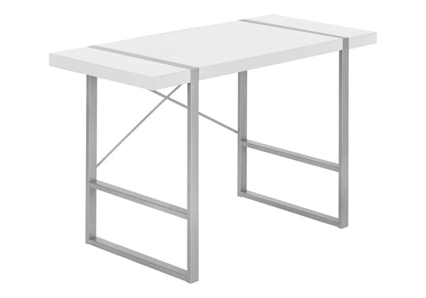 English Elm Computer Desk - Sleek White Laminate With Grey Metal Frame, Perfect For Home Office & Small Spaces B2710P219885