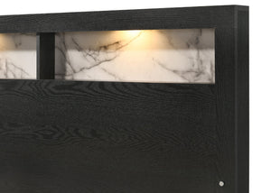 English Elm 1pc Queen Size Panel Bed Headboard with LED Lighting, Sleek Sloping Design and Built-In Shelves for Storage and Ambiance Black,White 66.65 L x 31.77 W x 5.94 H B2741P330088