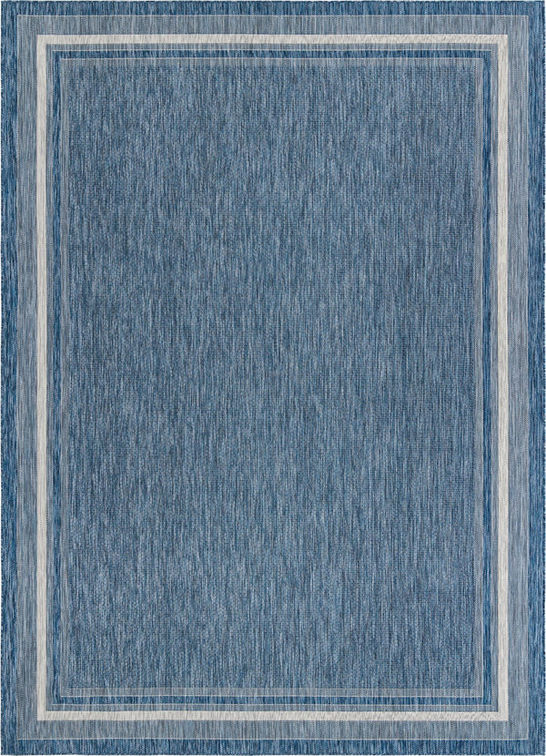 Unique Loom Outdoor Border Soft Border Machine Made Border Rug Blue, Ivory/Gray 10' 0" x 14' 1"