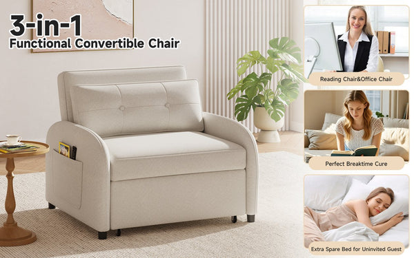 English Elm Christopher Knight Home® - (Old 3-in-1 Convertible Sleeper Sofa Bed with Pillow & Pocket, Compact Loveseat with Pull-Out Bed and Wheels Beige N765P34284849W