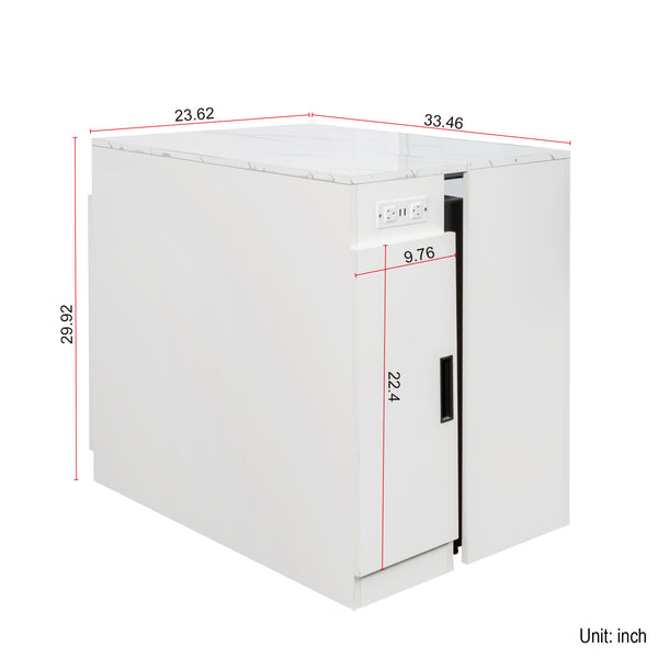 English Elm Modern Extendable Dining Table with Built-In Outlet, USB Ports & Storage, Space-Saving Console to 118" White W331S00193