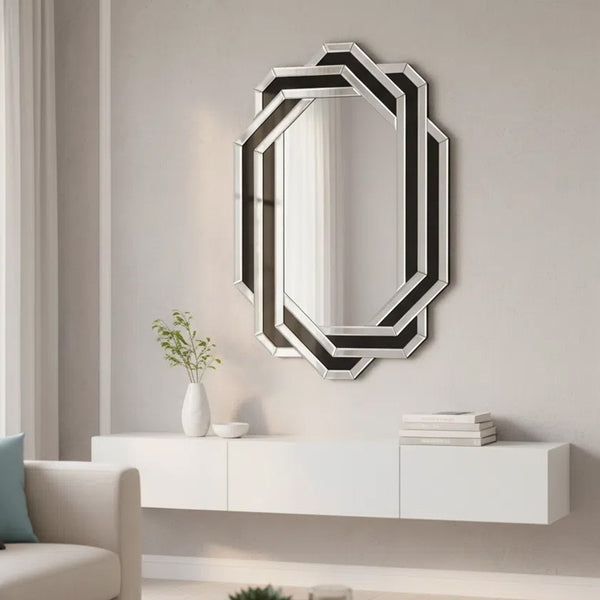 English Elm Decorative Crystal Crush Diamond Wall Mirror Glam Faceted Glass Statement Piece W3836P409959