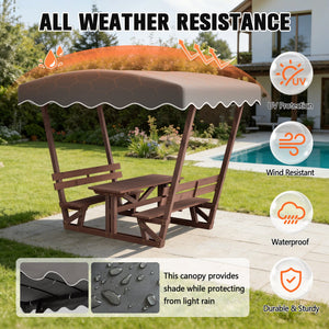 English Elm 5'x3' Wooden Gazebo Patio Shelter with Oxford Canopy Bench Seating and Slatted Table W1422S00075