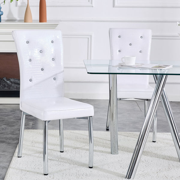 English Elm 71-inch Tempered Glass Dining Table Electroplated Metal Base Open Airy Modern Style White W3875S00005