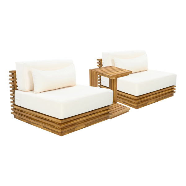English Elm Oversized Acacia Wood Outdoor Chat Set Three Piece Resort Style Patio Lounge Beige+Natural N768P392778N_N768P392779N
