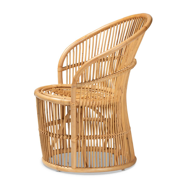 English Elm Modern Bohemian Rattan Accent Chair with Leaf Backrest and Black Metal Legs B2750P470058