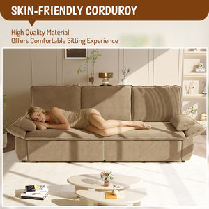 English Elm 94.5" King Convertible Sleeper Sofa Corduroy Upholstered Chaise Lounge Guest Room Bed Camel W1885S00309