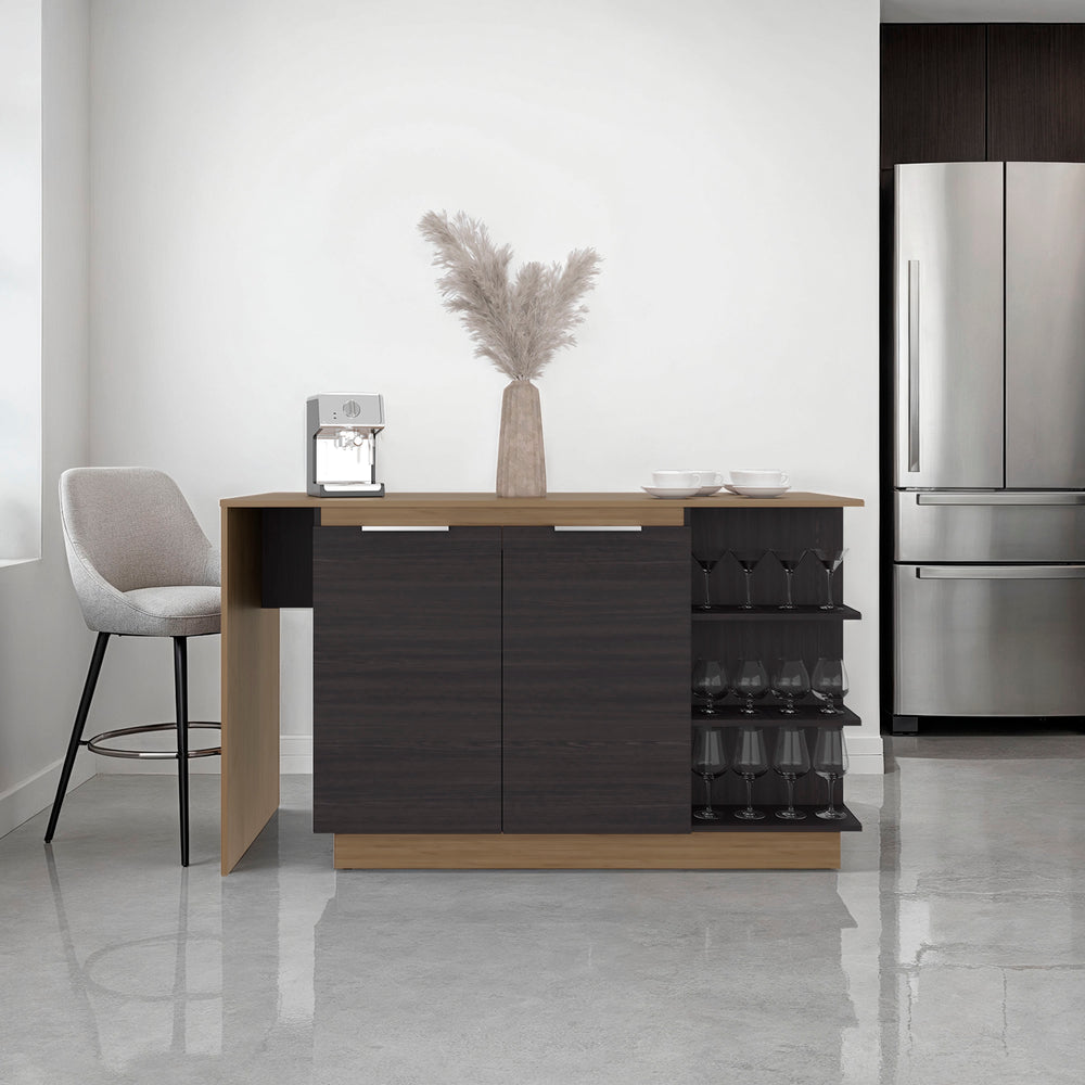 English Elm Dwight Two-tone Kitchen Bar Counter with Open Shelves and Concealed Cabinet Storage B097S00253