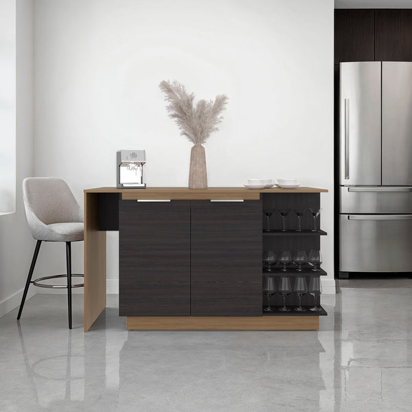 English Elm Dwight Two-tone Kitchen Bar Counter with Open Shelves and Concealed Cabinet Storage B097S00253