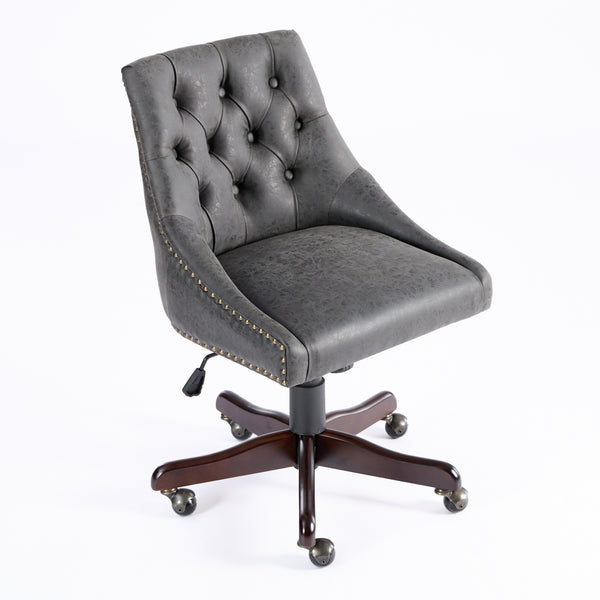 English Elm A&A Handcrafted Button-Loop Accent Chair with High-Rebound Foam, Solid Wood & Steel Legs, Retro Elegance Gray W1143P202751