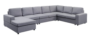 English Elm Trento European Low Profile Modular Sectional Linen Upholstery Reversible Chaise Living Room Light Gray B2749S00048