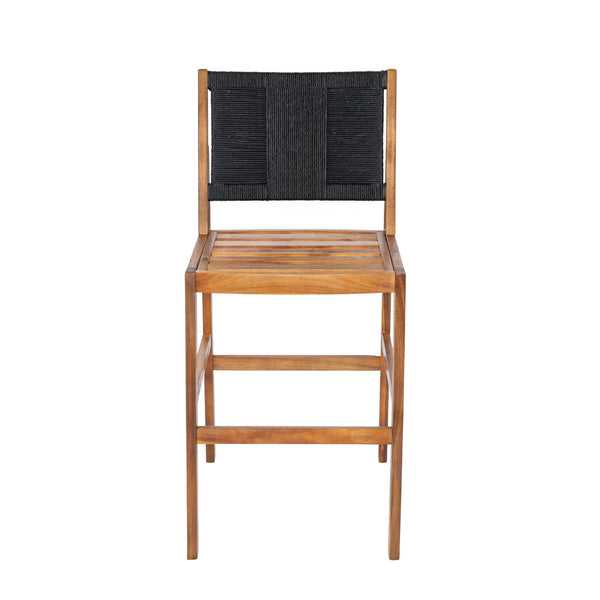 English Elm Outdoor Acacia Wood Barstools Set of 2 Wicker Back Patio Seating with Cushions Black,Cream,Teak N773P358719R