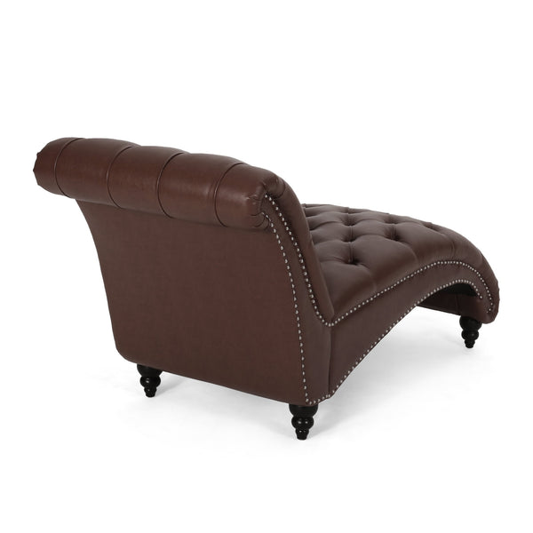 English Elm Christopher Knight Home® - CHAISE Luxe button-tufted curvy lounge chair with diamond stitch detail and turned birch wood legs, stylish comfort for modern living-room relaxation Dark Brown 46.5 L x 29.75 W x 20.5 H 70445.00DBRN