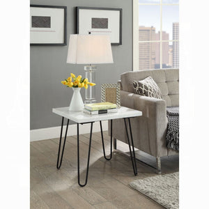 English Elm Modern Marble End Table with Luxurious Stone Top and Geometric Metal Legs for Chic Living Spaces Black,White 26 L x 38 W x 4 H B2741P337700