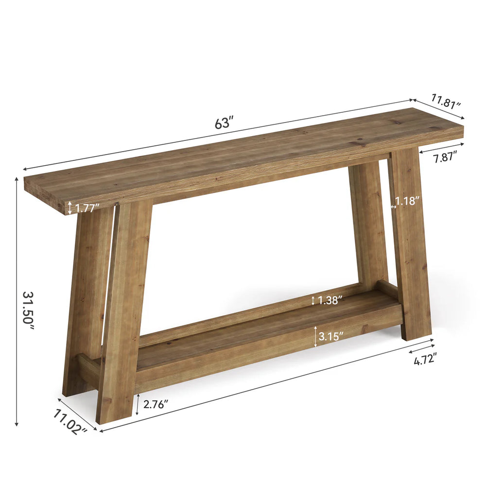 English Elm Practical Geometric Console Table with Matte Black Wood Grain Finish for Entryway or Sofa T3971P458081