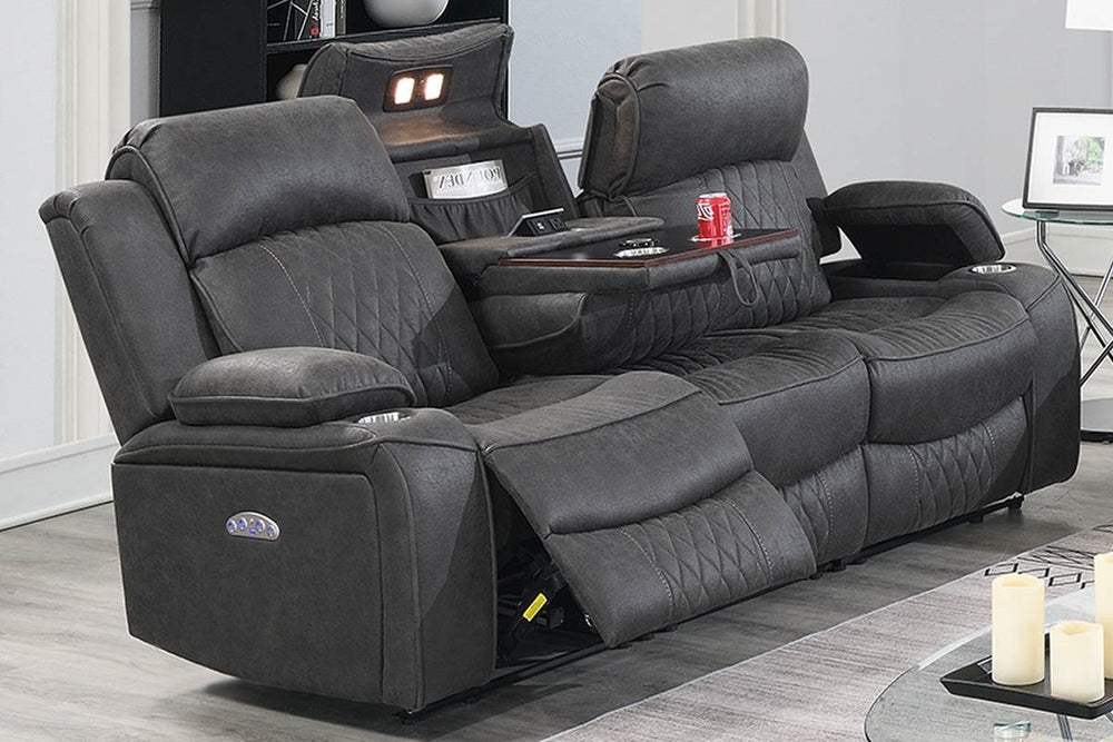 English Elm Contemporary Power Reclining Living Room Set with Led Lighting and Wireless Charging B011S02451