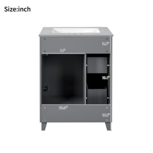 English Elm 24" Gray Bathroom Vanity Cabinet with Ceramic Sink, Soft-Close Door, 2 Drawers, Smart Storage, Durable Design N729P264336E