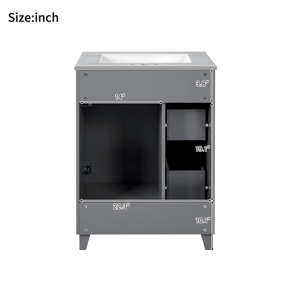English Elm 24" Gray Bathroom Vanity Cabinet with Ceramic Sink, Soft-Close Door, 2 Drawers, Smart Storage, Durable Design N729P264336E