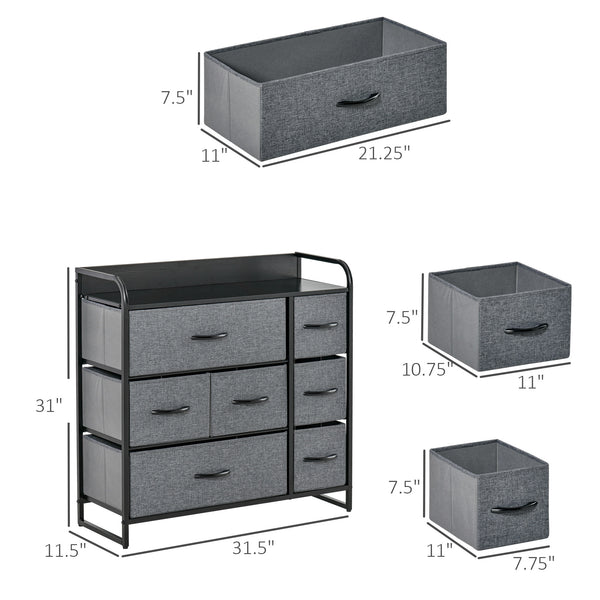 English Elm HOMCOM 7-Drawer Dresser with Steel Frame and Wooden Top, Foldable Fabric Drawers for Organized Living Spaces Dark Gray W2225P229651